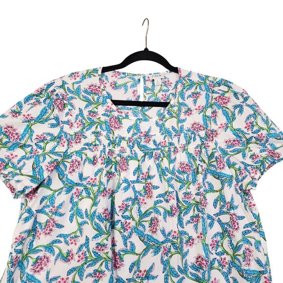 J Crew Factory Womens Puff Sleeve Top Size Large Floral Print Smocked Cotton - Picture 4 of 11